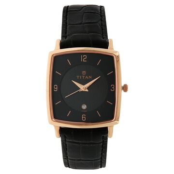 Titan Classic Black Dial Analog with Date Leather Strap watch for Men