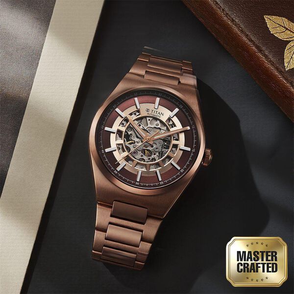 Titan Nexus Skeletal Automatic Analog with Brown Dial Brown Stainless Steel Strap Watch for Men - image number 0