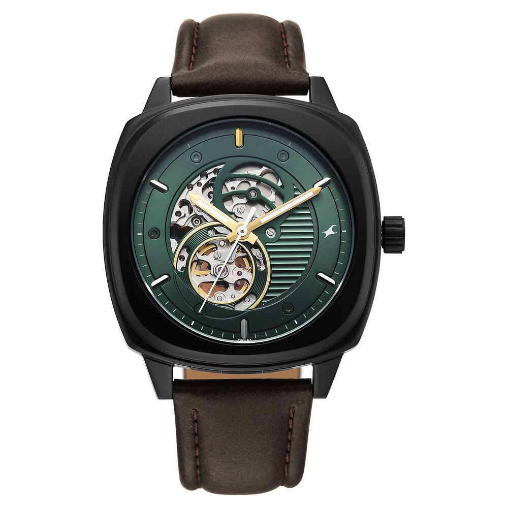 Fastrack Automatics Collection Green Dial Brown Leather Strap Watch For Guys-picture-24