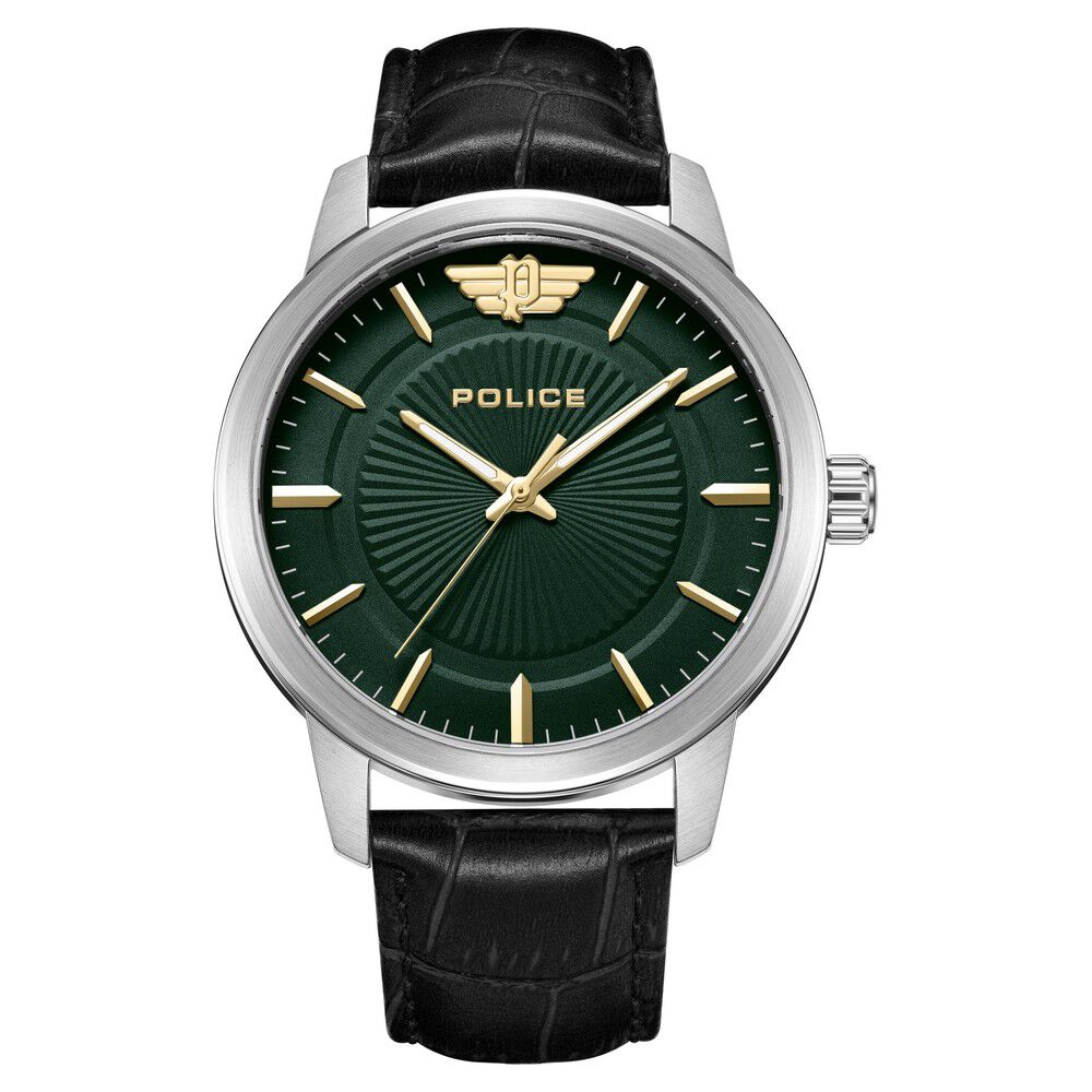 Buy Online Police Quartz Analog with Date Green Dial Leather Strap