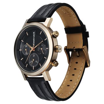 Fastrack Chrome K Quartz Multifunction Black Dial Black Leather Strap Watch For Guys