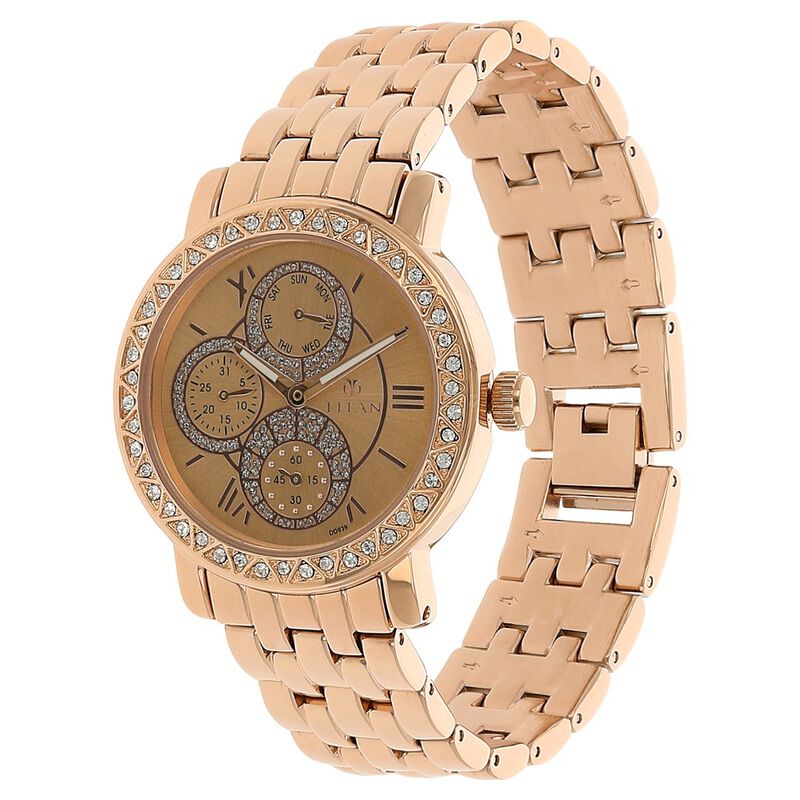 Titan Quartz Analog with Day and Date Rose Gold Dial Metal Strap Watch for Women - image number 1