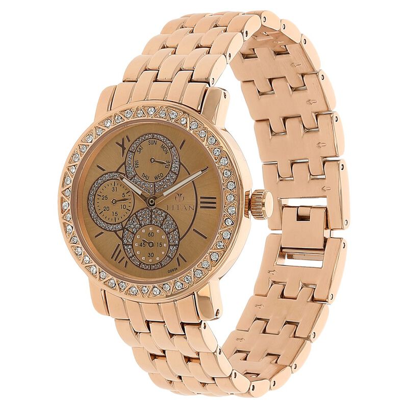 Titan Quartz Analog with Day and Date Rose Gold Dial Metal Strap Watch for Women - image number 1