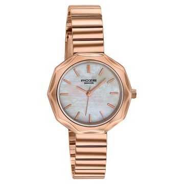 Poze Poze Quartz Analog White Dial Rose Gold Stainless Steel Strap Watch For Women