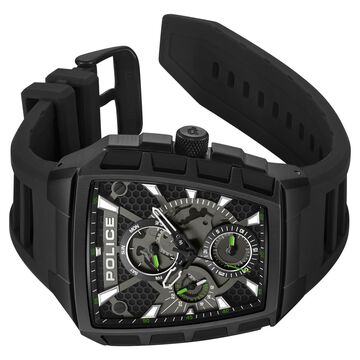 Police Multifunction Black Dial Black Color Silicone Strap Watch For Men