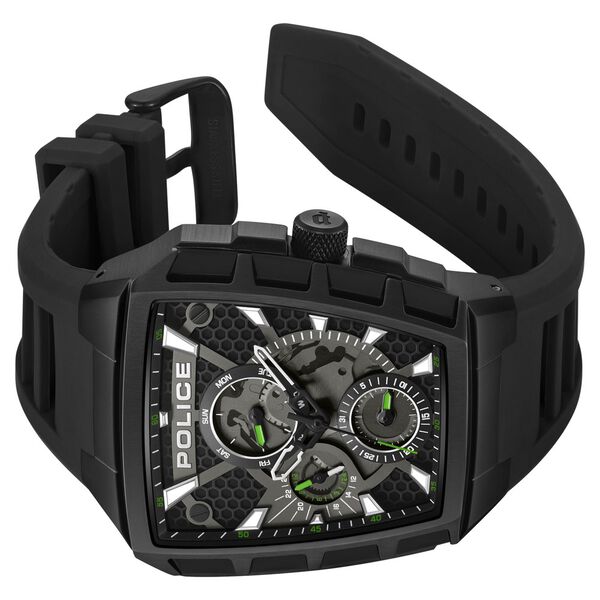 Police Multifunction Black Dial Black Color Silicone Strap Watch For Men - image number 2