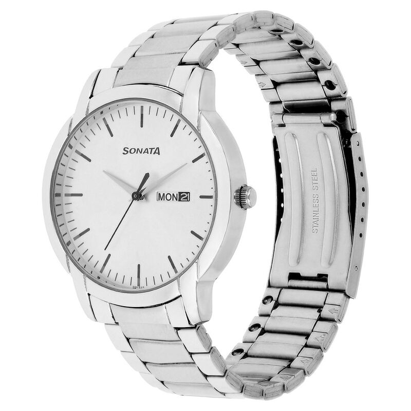 Sonata Quartz Analog with Day and Date Silver Dial Stainless Steel Strap Watch for Men - image number 2
