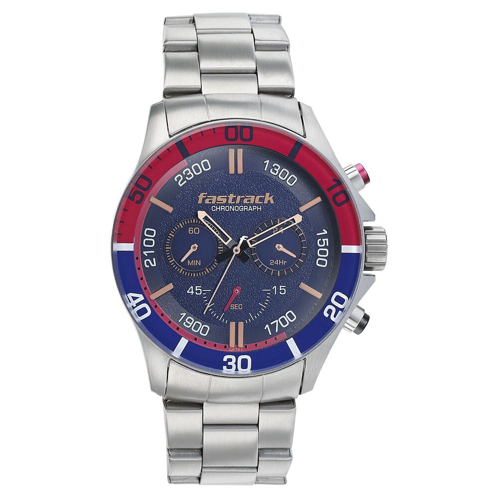 Buy Online Fastrack Hitlist Quartz Chronograph Blue Dial Stainless Steel Strap Watch for Guys nm3072sm06 Titan