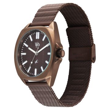 Vyb Aviator By Fastrack Quartz Analog Brown Dial Brown Stainless Steel Strap Watch For Guys
