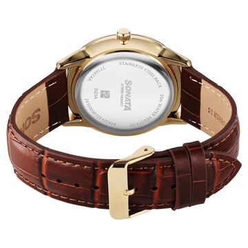 Sonata Eternia Quartz Analog with Date Maroon Dial Leather Strap Watch For Men