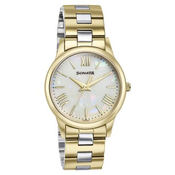Sonata Glam Gold Quartz Analog Off White Dial Stainless Steel Strap Watch For Women