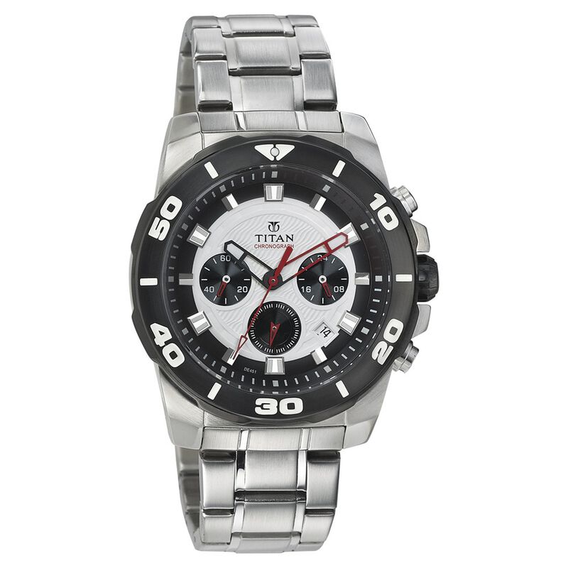 Titan Quartz Analog White Dial Metal Strap Watch for Men