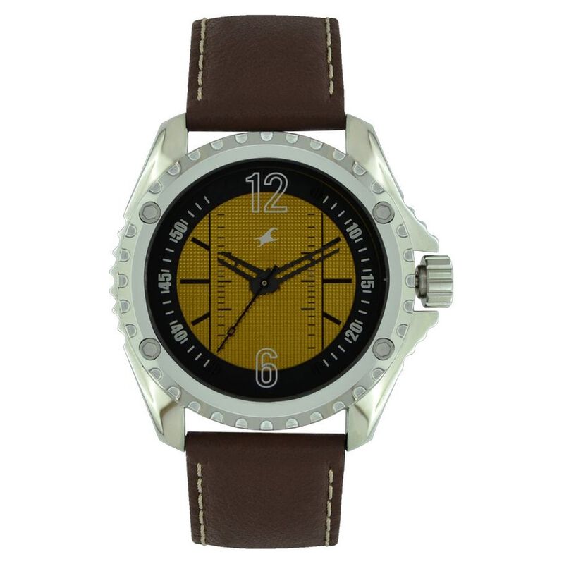 Fastrack Quartz Analog Yellow Dial Leather Strap Watch for Guys - image number 0