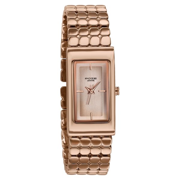 Poze Poze Quartz Analog Rose Gold Dial Rose Gold Metal Strap Watch For Women - image number 2