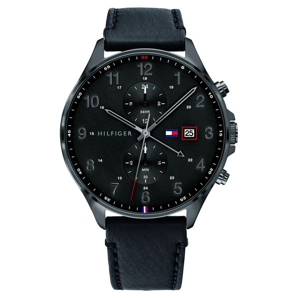 Tommy Hilfiger Quartz Multifunction Black Dial Leather Strap Watch for Men - image number 0