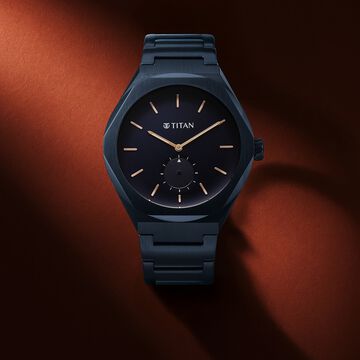 Titan Contour Analog with Small Second and Blue Dial Blue Stainless Steel Strap Watch for Men