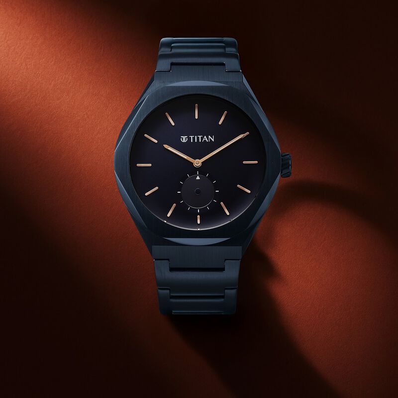 Titan Contour Analog with Small Second and Blue Dial Blue Stainless Steel Strap Watch for Men