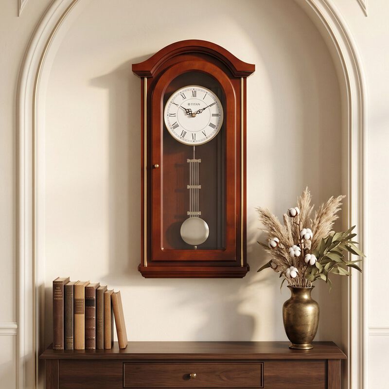 Titan Wooden Pendulum Wall Clock with Musical Chime & Volume Control, Model W0127WM01 | 59 cm x 30.5 cm x 9 cm