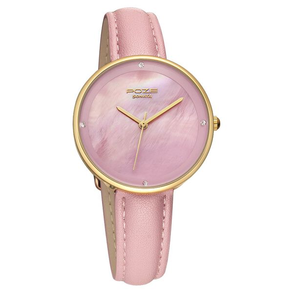 Poze by Sonata Quartz Analog Pink Dial PU Leather Strap Watch for Women - image number 1