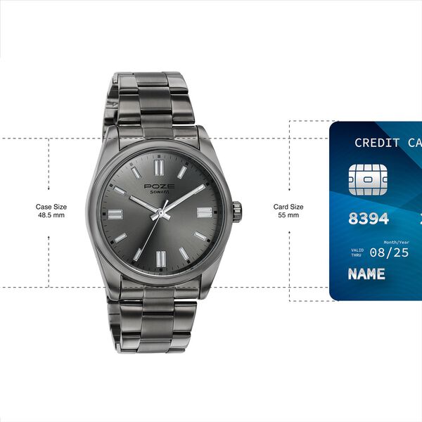 Sonata Poze Quartz Analog Grey Dial Grey Stainless Steel Strap Watch For Men - image number 3