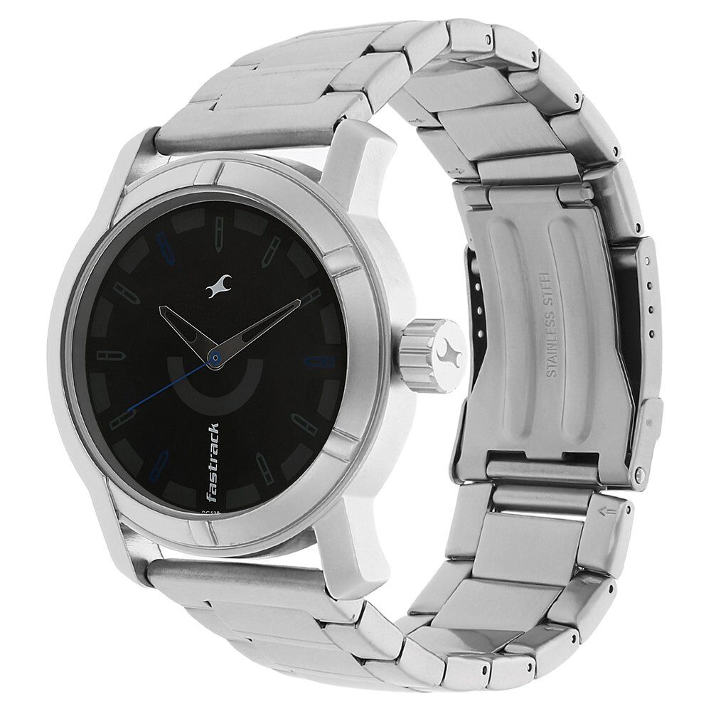 Buy Online Fastrack Quartz Analog Black Dial Stainless Steel Strap Watch for Guys nm3021sm01 Titan