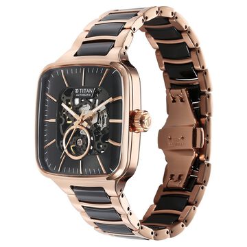 Titan Ceramic Fusion Automatic Square Blue Dial Silver Dual-Toned Stainless Steel Bracelet Watch for Men
