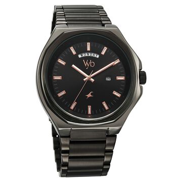 Vyb Orion By Fastrack Quartz Analog Black Dial Metal Strap Watch For Guys