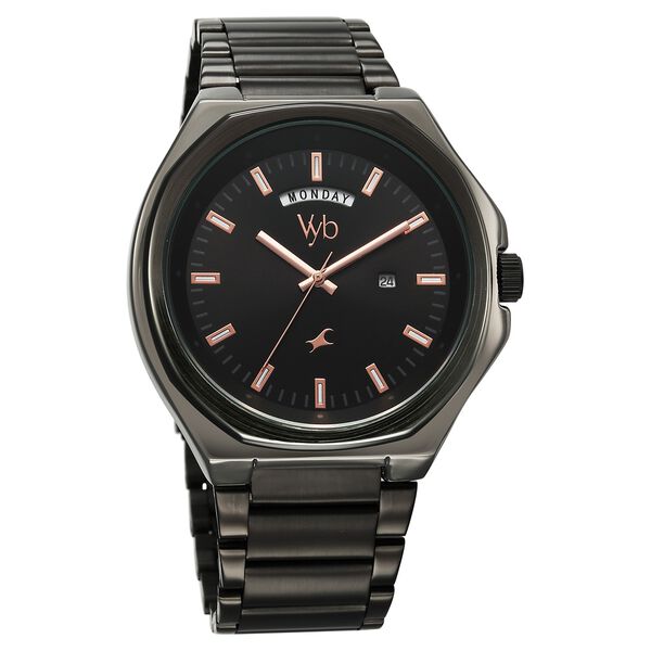 Vyb Orion By Fastrack Quartz Analog Black Dial Metal Strap Watch For Guys - image number 1