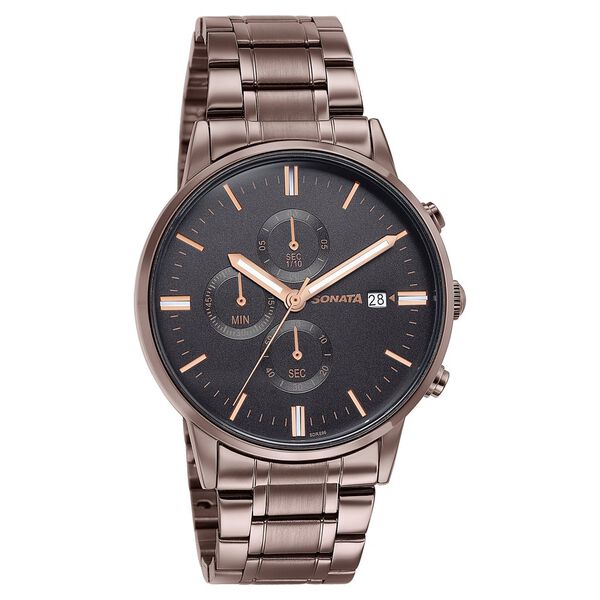 Sonata Wedding Edit Quartz Multifunction Black Dial Stainless Steel Strap Watch For Men - image number 2