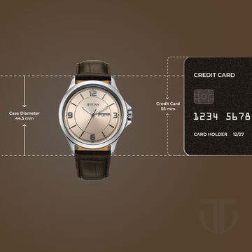 Titan Neo Arabic Analog with Day Date Beige Dial Brown Leather Strap Watch for Men