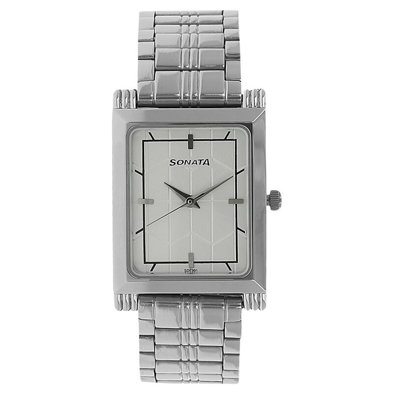 Sonata Quartz Analog Silver Dial Stainless Steel Strap Watch for Men