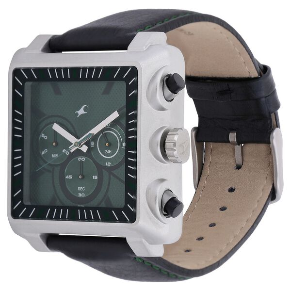 Fastrack Quartz Chronograph Green Dial Leather Strap Watch for Guys - image number 1