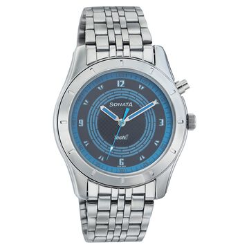 Sonata Quartz Analog Black Dial Stainless Steel Strap Watch for Men