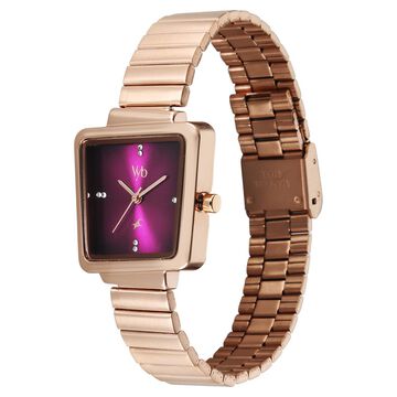 Vyb Striker By Fastrack Quartz Analog Purple Dial Rose Gold Metal Strap Watch For Girls