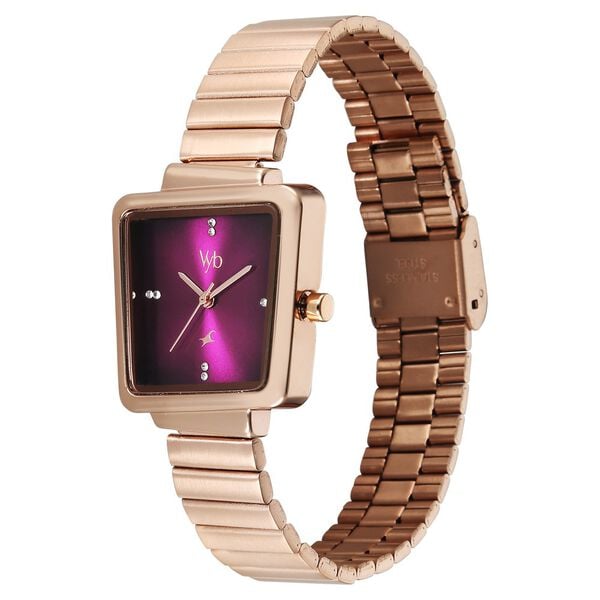 Vyb Striker By Fastrack Quartz Analog Purple Dial Rose Gold Metal Strap Watch For Girls - image number 4
