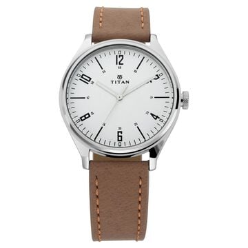 Titan Men's Urban Edge Lustrous Silver Dial Leather Watch