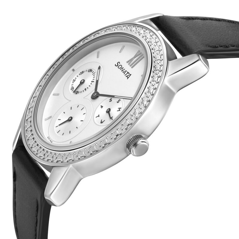 Sonata Multifunctions White Dial Women Watch With Leather Strap - image number 2