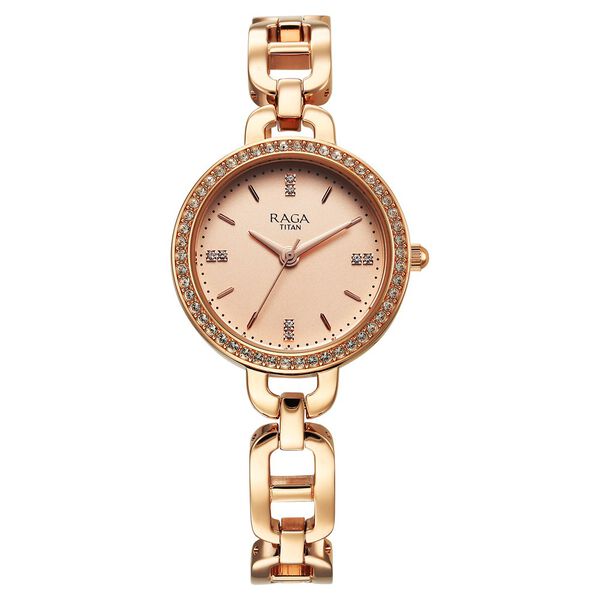 Titan Raga Showstopper Quartz Analog Rose Gold Dial Metal Strap Watch For Women - image number 0
