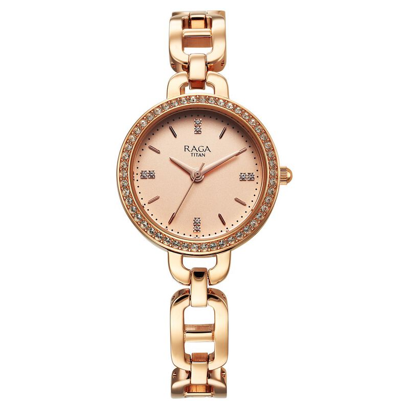 Titan Raga Showstopper Quartz Analog Rose Gold Dial Metal Strap Watch For Women