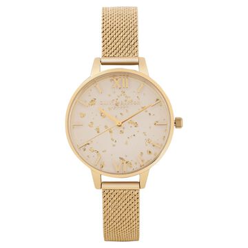 Olivia Burton Quartz Analog Golden Dial Stainless Steel Strap Watch for Women