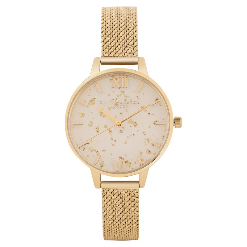 Olivia Burton Quartz Analog Golden Dial Stainless Steel Strap Watch for Women