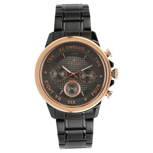 Titan Quartz Multifunction Anthracite Dial Stainless Steel Strap Watch for Men - image number 0