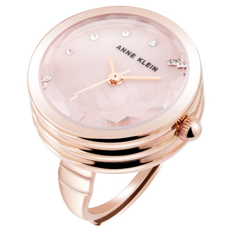 Anne Klein Quartz Analog Pink Dial Rose Gold Metal Ring Watch For Women