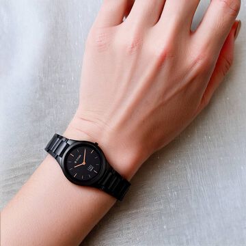 Titan Edge Ceramic Quartz Analog Black Dial Black Ceramic Strap Watch For Women