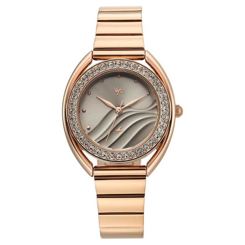 Vyb Eclipse By Fastrack Quartz Analog Grey Dial Rose Gold Stainless Steel Strap Watch For Girls