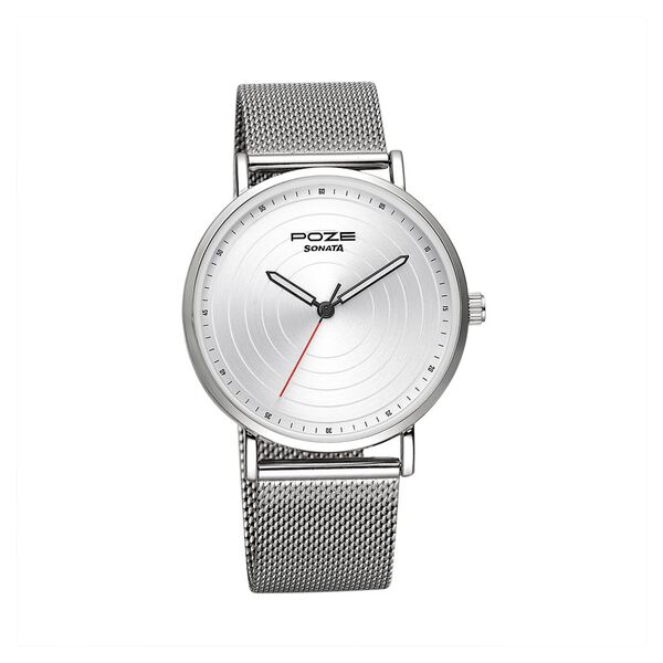 Poze by Sonata Quartz Analog Silver Dial Stainless Steel Strap Watch for Men - image number 1