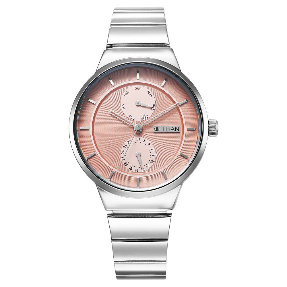 Titan Neo Multifunction Pink Dial Silver Color Stainless Steel Strap Watch For Women-picture-11