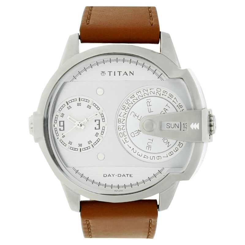 Titan Quartz Analog with Day and Date Silver Dial Leather Strap Watch for Men - image number 0