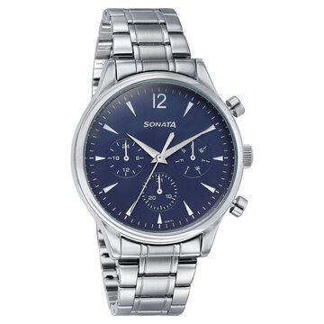 Sonata Wedding Edit Quartz Multifunction Blue Dial Stainless Steel Strap Watch For Men
