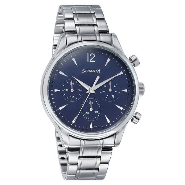 Sonata Wedding Edit Quartz Multifunction Blue Dial Stainless Steel Strap Watch For Men - image number 2